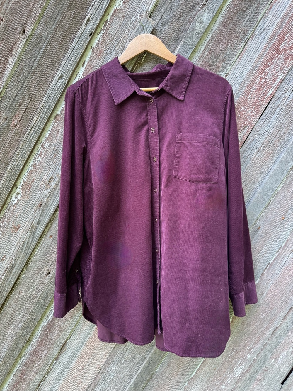 Talbots XL 100% Cotton Plum Corduroy Button Down Shirt Oversized Fall